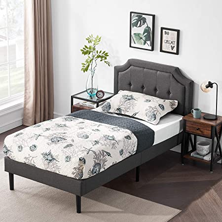 VECELO Premium Upholstered Platform Bed Diamond Stitched Panel Headboard, Metal Frame & 12 Strong Wood Slat Support, Mattress Foundation/Easy Assembly,Twin, Gray