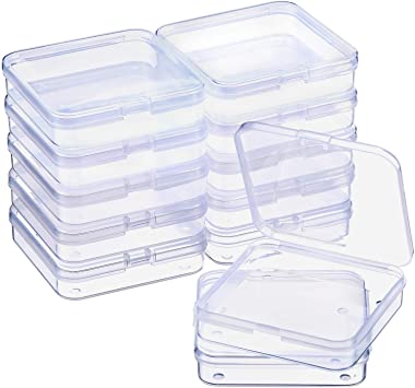 SATINIOR 12 Pack Clear Plastic Beads Storage Containers Box with Hinged Lid for Beads and More (2.75 x 2.75 x 0.67 Inch)