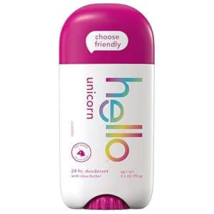 hello Unicorn Deodorant, 24 Hour Odor Protection, No Aluminum   No Baking Soda, Vegan & Parabens Free, 2.6 Oz