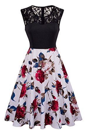 HOMEYEE Women's Vintage Chic Sleeveless Cocktail Party Swing Dress A008