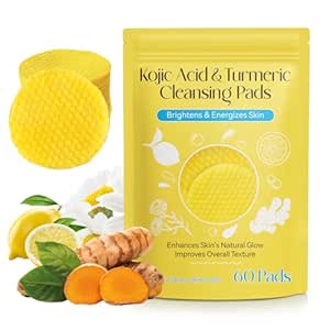 Kojic Acid and Turmeric Cleansing Pads for Face, Turmeric Kojic Acid Pads Deep Clean Pores and Dark Spots, Helps Balance Skin Oil and Water 60pcs