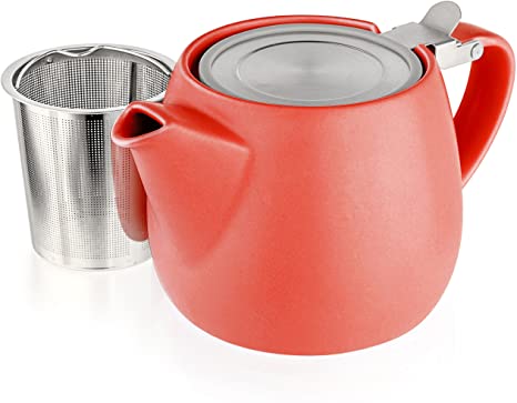 Tealyra - Pluto Porcelain Small Teapot Orange - 18.2-ounce (1-2 cups) - Matte Finish - Stainless Steel Lid and Extra-Fine Infuser To Brew Loose Leaf Tea - 540ml