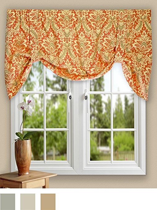Ellis Curtain Donnington 50-by-21 Inch Lined Tie-Up Valance, Clay