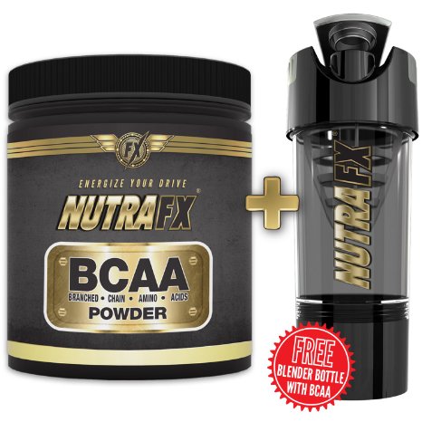 Nutrafx BCAA powder EXTRA STRENGTH  6 GRAMS PER SERVING  40 SERVINGS PER CONTAINER unflavored Post Workout Exercise Recovery With Free Nutrafx 16 oz Cyclone Technology shaker