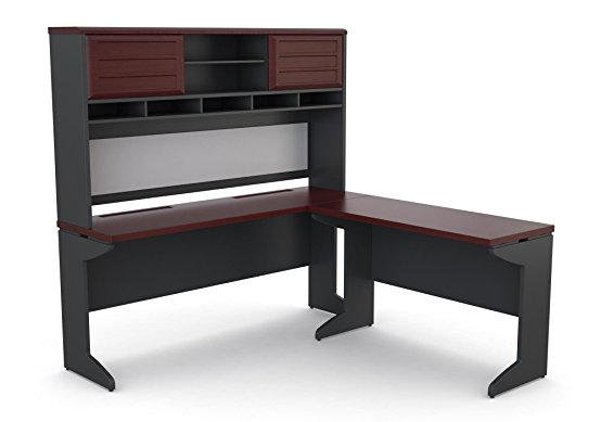 Altra Pursuit L-Shaped Desk with Hutch Bundle, Cherry/Gray