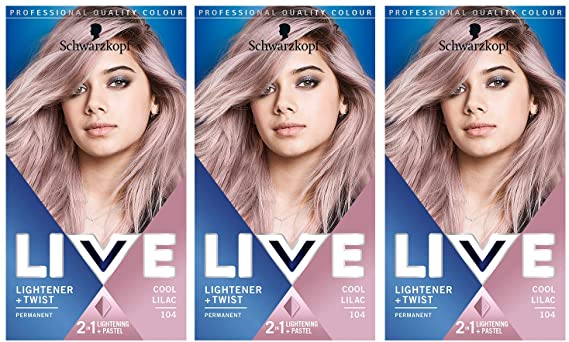 Schwarzkopf Live Lightener   Twist Hair Dye, Permanent Colour with 2-in-1 Lightening   Pastel – 3x 104 Cool Lilac