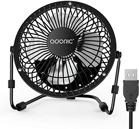 Adoric USB Desk Fan, Quiet Mini Desktop Cooling Fan With Adjustable Head For Home, Office And Travel-Black