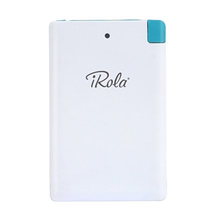 iRola 1800MAH Credit Card Size Portable Wallet External Power Bank for Samsung, Motorolla, Droid, and Most Android Phones with Micro USB Port - White