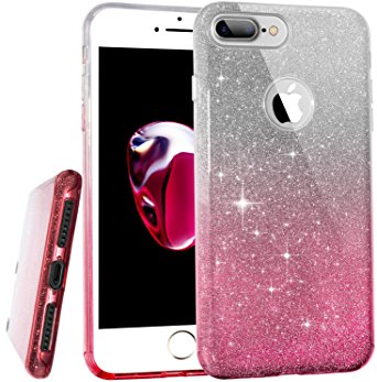 TOZO Case for iPhone 7 Plus, SHINY SHADOW Series [Bling Crystal] Ultra Thin Sparkle Premium 3 Layer Hybrid Semi-transparent / Exact Fit / Soft Case for iPhone 7 Plus 5.5 inch Gradient Pink