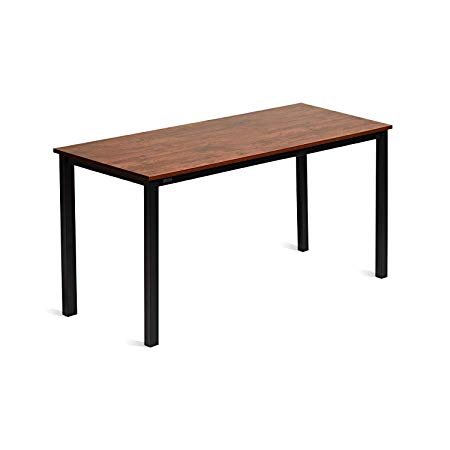 DECOHOLIC Computer Desk 55 Inch Modern Simple Large Study Writing Desk Industrial Style Laptop PC Table for Home Office, Sandalwood Board Black Leg