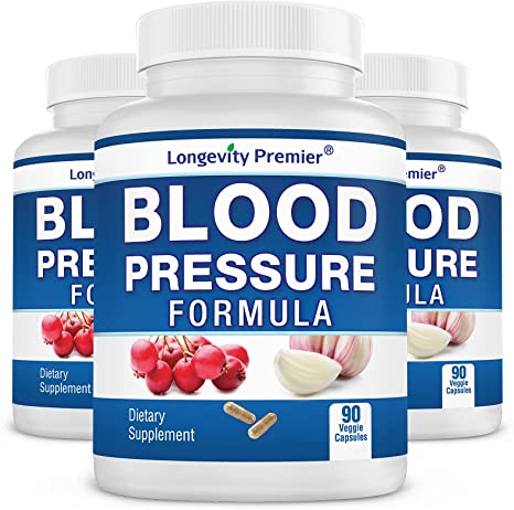 [3-Bottle Value Pack] Longevity Blood Pressure Formula [90 Capsules] -Scientifically formulated - with 10  standardized Herbal extracts. Best Blood Pressure Supplement