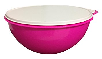 Tupperware 32 Cup Thatsa Bowl in Electric Hot Pink with Snow Seal, White