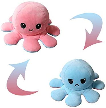 Essoy Double-Sided Flip Octopus Doll Small Stuffed Animal,Cute soft toys,Gifts for boy,girl and lovers(Light Blue-Pink)