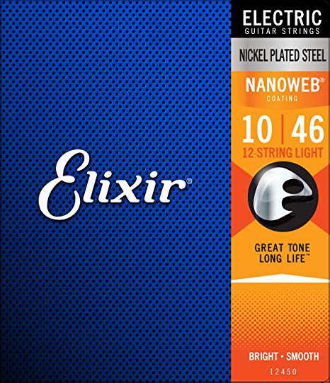 Elixir Strings 12-String Electric Guitar Strings w NANOWEB Coating, Light (12450)