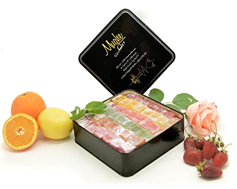 Mix Plain Turkish Delight Tin Box (No Nuts) - 5 different flavors: Rose, Strawberry, Lemon, Orange & Mint - 100 Pcs Approx. (Gift Basket Tin Box 3 Lbs, 48 Oz)
