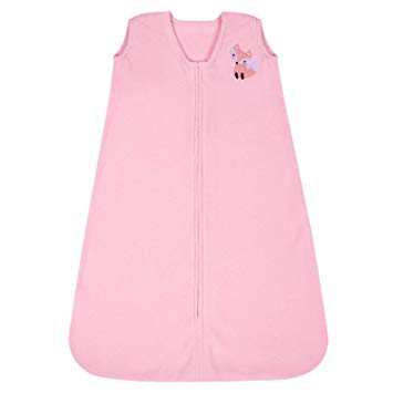 TILLYOU All Season Micro-Fleece Baby Sleep Bag and Sack with Inverted Zipper, Fits Infants Babies Ages 12-18 Months, Sleeveless Warm Soft Wearable Blanket TOG 1, Large L, Pink Fox