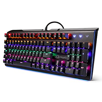 New Updated PC Keyboard,MK1 USB Rainbow Backlit Mechanical Gaming Keyboard with Blue Switch Adjustable Palm Rest for Computer Laptop in Black