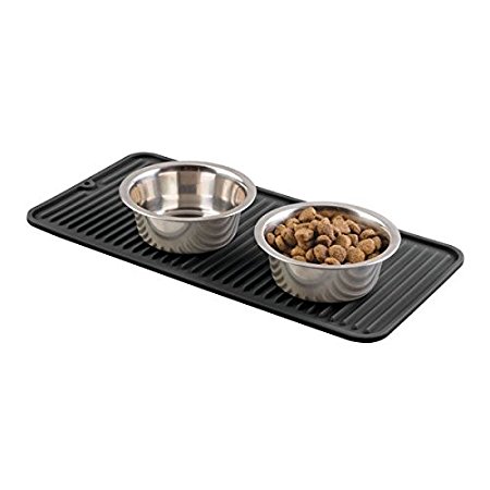 mDesign Silicone Pet Food & Water Bowl Feeding Mat for Dogs - 16" x 8", Small, Black