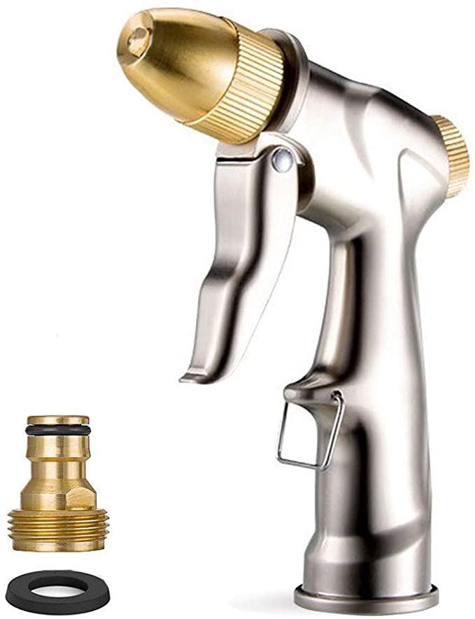 VASLON Garden Hose Nozzle Sprayer Gun, Zinc Alloy Gun Body & Full Brass Nozzle, Leak Proof Metal Hand Sprayer, High Pressure Pistol Grip Sprayer in 4 Spraying Modes