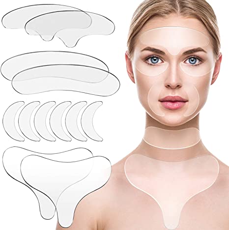 12 Pieces Reusable Silicone Chest Pads Patch Silicone Neck Pad Forehead Pad Set Cleavage Pad Eye Pad for Women Girls