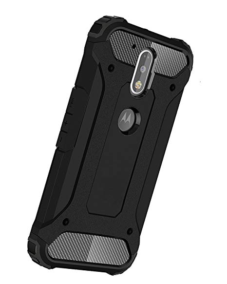 Norby Heavy Duty Rugged Tough Hybrid Armor Guard Back Case Cover for Motorola Moto G4 Plus (Black)