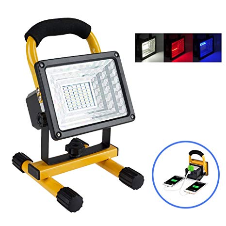 [30W 36LED]Lanfu Portable Waterproof LED Work Light Spotlights Outdoor Camping Fishing Car Repairing Lighting, Built-in Rechargeable Lithium Batteries (with 2 USB Ports and SOS Modes-IP65)