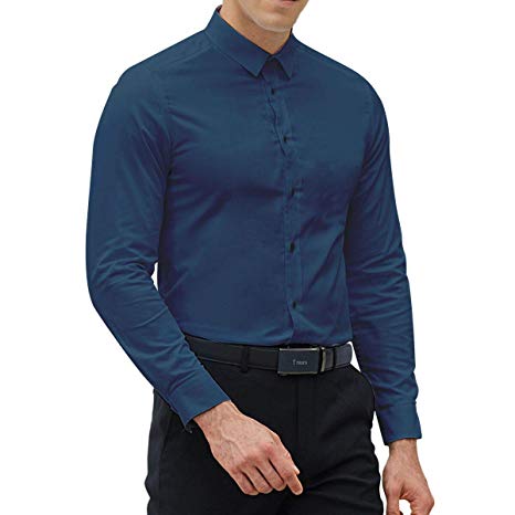 LOCALMODE Men's Slim Fit Cotton Easy Care Business Shirt Casual Solid Long Sleeve Button Down Dress Shirts