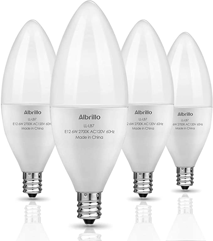 Albrillo E12 LED Bulb Candelabra Light Bulbs 6W, 60 Watt Equivalent, Warm White 2700K Chandelier Bulbs, Decorative Candle Base, Non-dimmable, Pack of 4