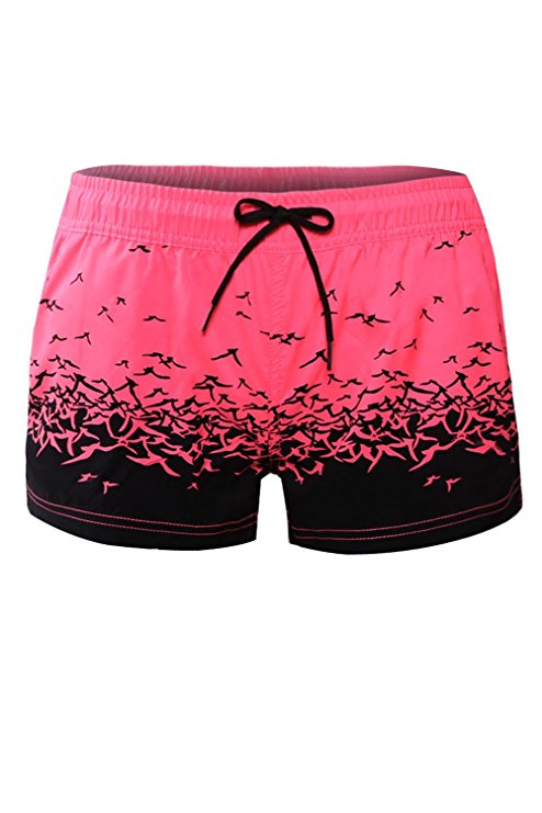 Bdcoco Women's Waistband Swimsuit Tankini Bottom Beach Floral Print Board Shorts