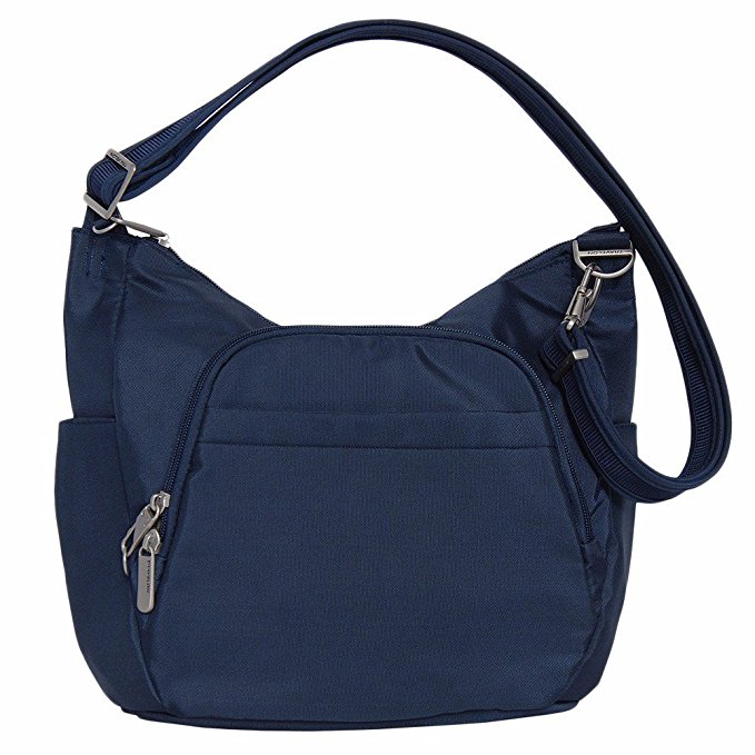 Travelon Anti-Theft Classic Crossbody Bucket Bag (One Size, MIDNIGHT w/GREY DOT Lining)