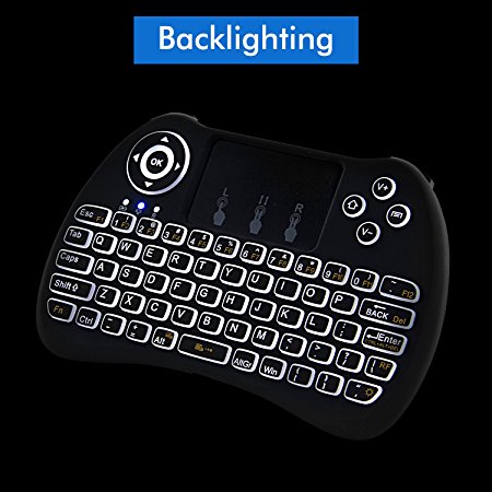 (Updated With Backlit)LYNEC 2.4Ghz Wireless Mini Touchpad Keyboard with Mouse Touchpad for PC, Pad, Xbox 360, PS3, Google Android TV Box, HTPC, IPTV (Black)