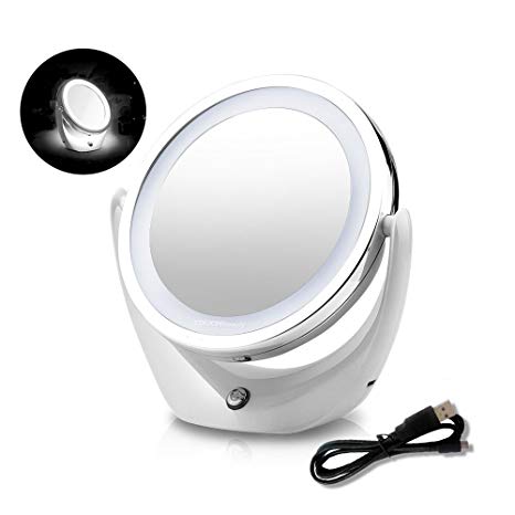 TOUCHBeauty Led Makeup Double-sided Desktop Mirror with 360-degree Rotation 1x & 5x Magnification Rechargeable Mirror TB-1276