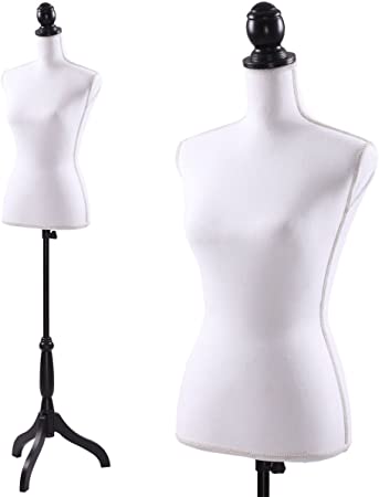 White Female Mannequin Torso Dress Clothing Form Display W/Black Tripod Stand New