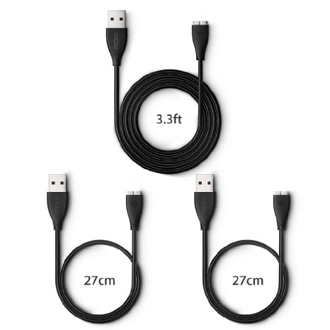 Cablor 3Pcs Replacement USB Charger Charging Cable for Fitbit Charge HR Band Wireless Activity Bracelet (27cm*2 1m)