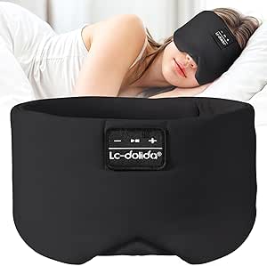 LC-dolida Sleep Mask with Bluetooth Headphones, Ice Silk Sleep Mask with Bluetooth 5.4, Total Blackout Eye Mask for Sleeping, Soft Sleep Mask for Women Men, All Night Sleep, Travel(Black)