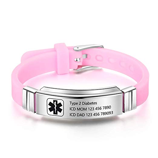 Personalized Silicone Adjustable Medical Alert Bracelets Waterproof Sport Emergency ID Bracelets for Men Women