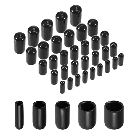 uxcell 50pcs Round Rubber End Caps 1/8" 3/16" 1/4" 5/16" 3/8" Black Vinyl Cover Screw Thread Protectors Assortment Kit