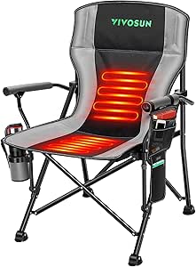 VIVOSUN Heated Camping Chair, Fully Padded Heated Folding Chair with 3 Heat Levels, Cup Holder & Pockets for Camping, Outdoor Sports, Picnics, Battery Not Included