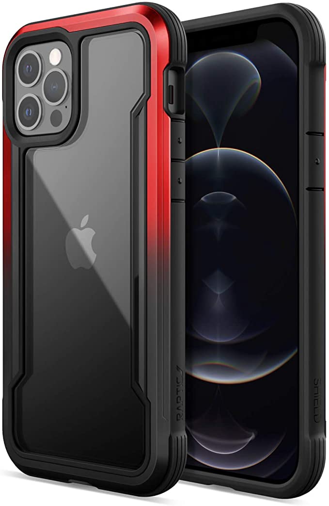Raptic Shield Case Compatible with iPhone 12 Pro Max Case, Shock Absorbing Protection, Durable Aluminum Frame, 10ft Drop Tested, Fits iPhone 12 Pro Max, Black & Red