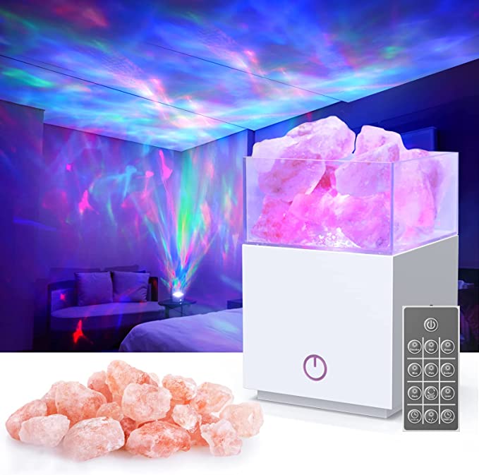 BOIROS Salt Lamp Galaxy Projector 2 in 1, Night Light Star Projector Dimmer Base Match Himalayan Crystal Salt Rock, Remote Adjustable 7 Modes Galaxy Light for Teen Kids Girl Baby Room Home Decor