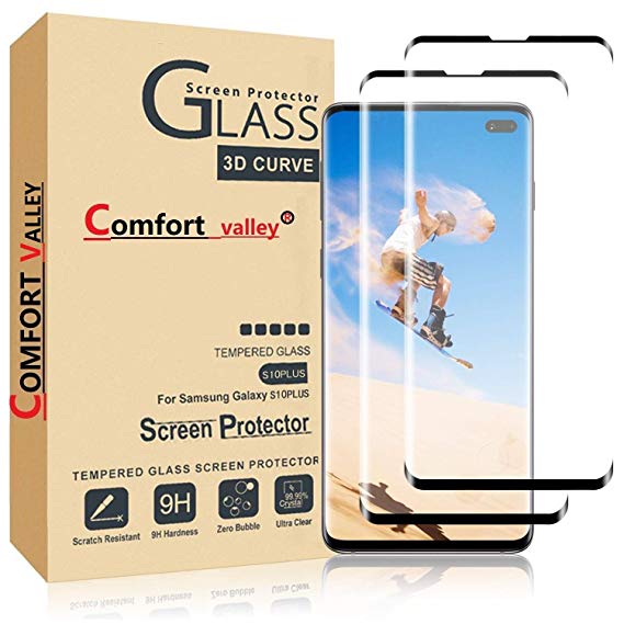 Comfort Valley [2 Pack] Galaxy s10  tempered glass screen protector for Samsung Galaxy s10 (Black)