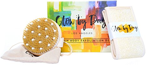 Boar Bristle Body Brush & Exfoliating Loofah Back Scrubber- Reduce Cellulite, Exfoliate, Promote Circulation, and Release Toxins'- Glow by Daye