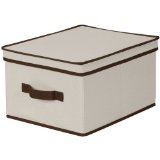 Household Essentials Large Storage Box Natural Canvas with Brown Trim