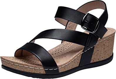 Jeossy Womens Wedge Platform Sandals 35 Open Toe Buckle Ankle Strap Summer Walking Wedges Sandal