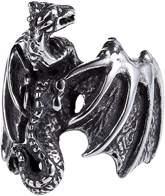Moluss Stainless Steel Silver Black Men/Women Punk Biker Dragon Gothic Ring