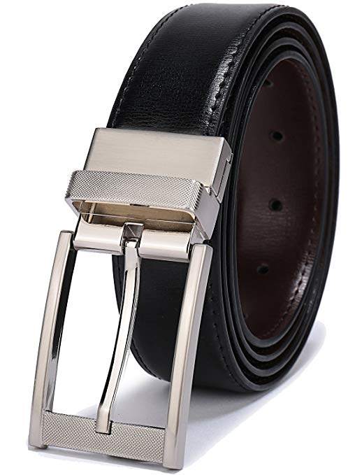 Belts for Men Reversible Leather 1.25” Waist Strap Fashion Dress Buckle Beltox