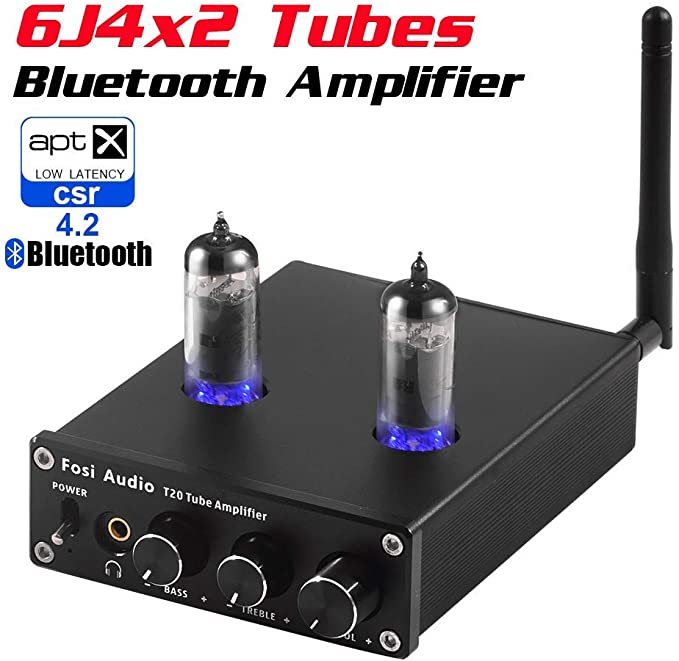 T20 Bluetooth Tube Amplifier Stereo Receiver 2 Channel Class D Digital Mini Hi-Fi Power Amp Preamp Compact Integrated Headphone Amplifier for Home Passive Speakers with 6J4 Vacuum tubes   Power Supply