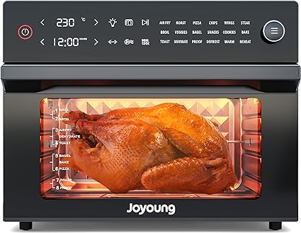 JOYOUNG Air Fryer Electric Oven, 30L Convection Oven for Less Oil 18 Preset Functions, Countertop Oven with LED Digital Touch Screen and 2-in-1 knob, Free Recipes and 6 Accessories, 1800W, Black