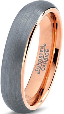 Tungsten Carbide Wedding Band Ring 5mm for Men Women Comfort Fit 18K Rose Gold Domed Brushed Lifetime Guarantee