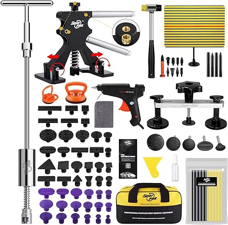 Fly5D Car Dent Repair Kit, 85 Pcs Paintless Car Body Dent Repair Kit with Bridge Dent Puller, 2 in 1 T-bar Puller, Black Dent Lifter and Other Professional Car Dent Repair Tools for Car Dent Removal